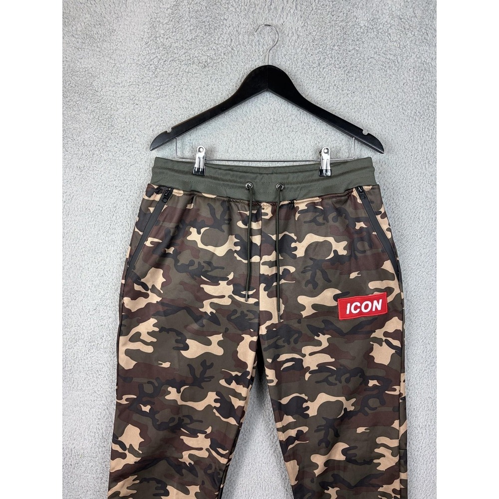 Prime Threads Jogger Pants Mens XL Green Camo Fleece Zip Pocket ICON Sweatpants